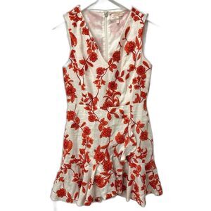 Rebecca Taylor Sz 6 Linen Floral Embroidered Wrap Style Dress Summer Coastal